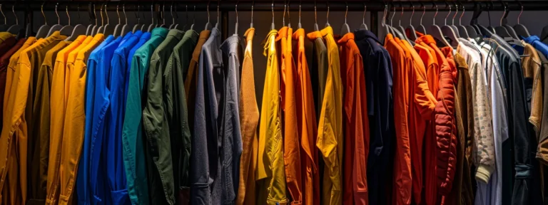 a colorful array of trendy clothing displayed on racks in a boutique store.