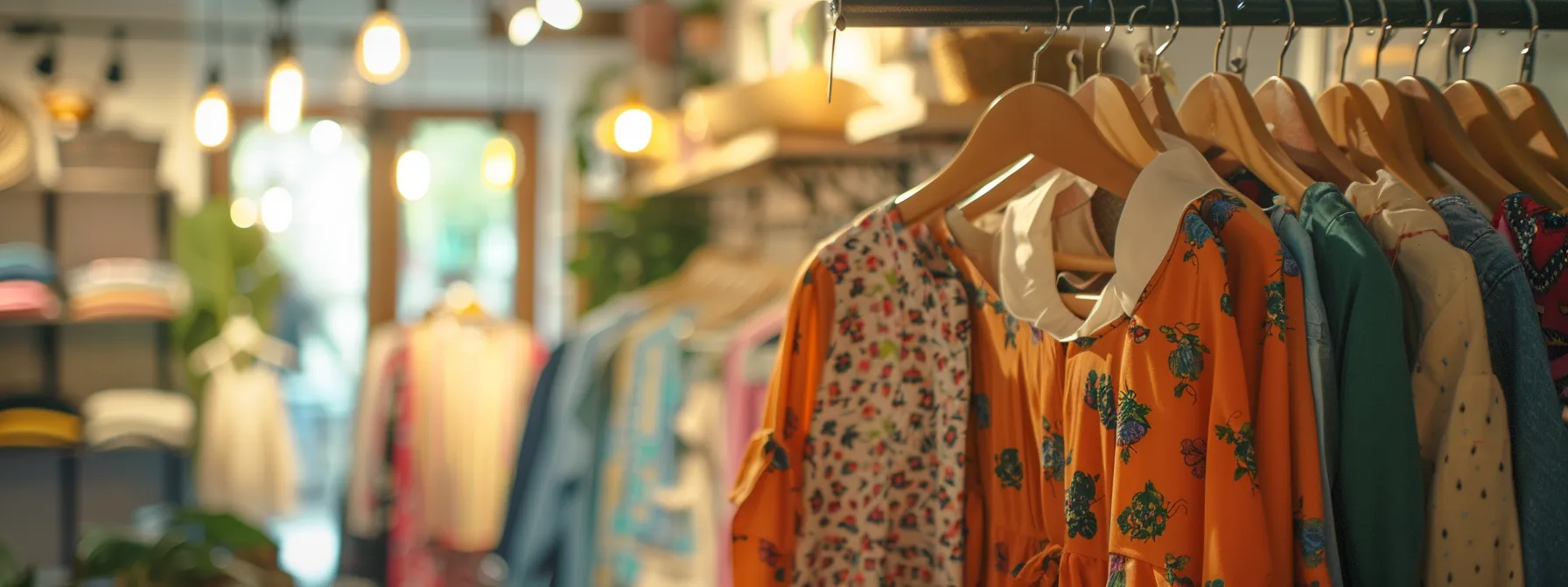 a rack of stylish clothing items on display in a trendy women's boutique.