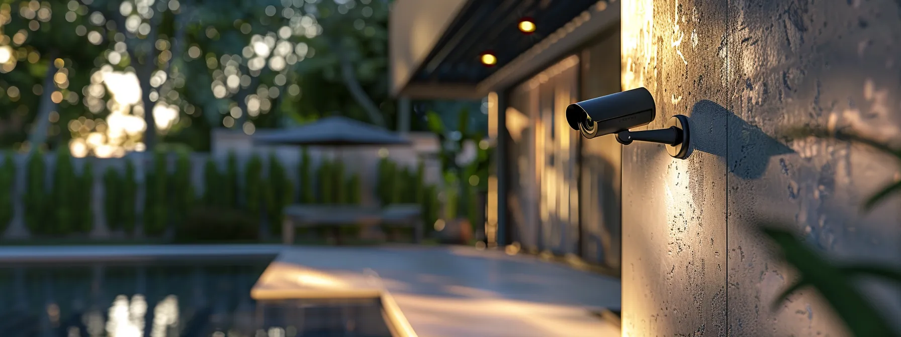 a sleek, modern security camera mounted on a wall overlooking a spacious backyard, ready to keep watch over the property.