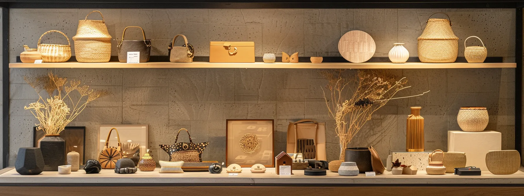 a beautifully organized display of accessories, showcasing a variety of materials and styles, with seasonal trend pieces seamlessly integrated.