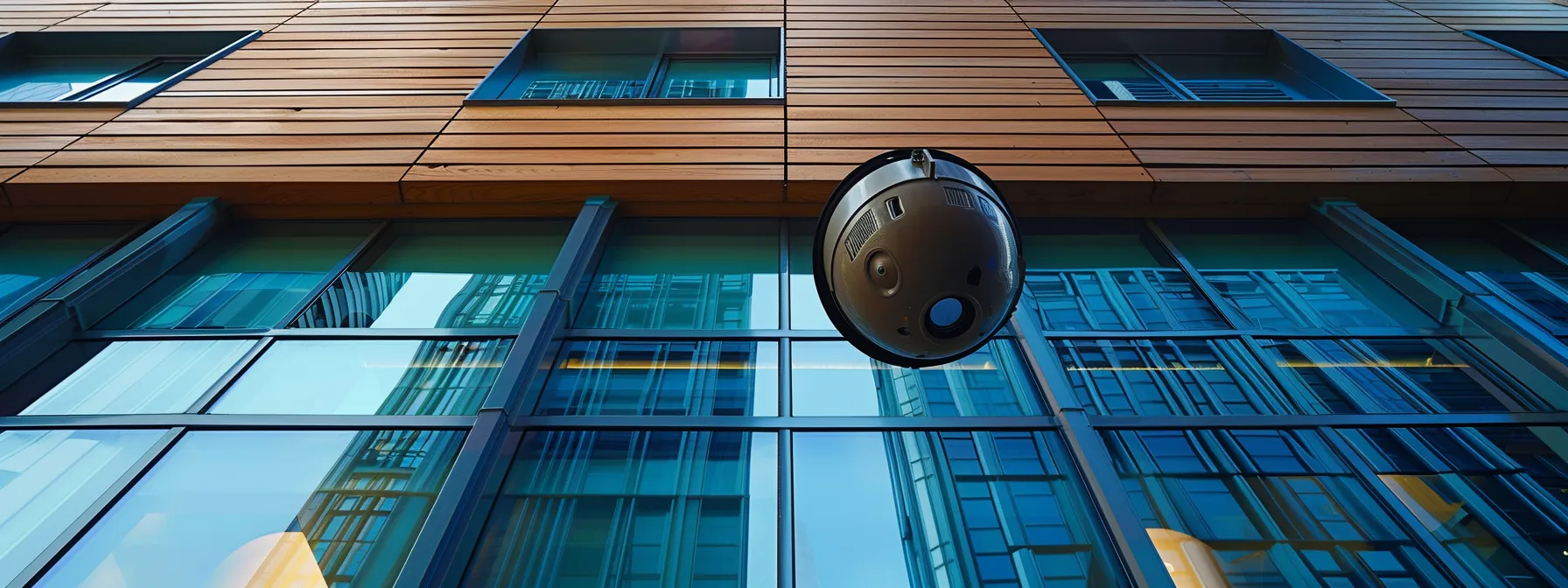 a sleek, modern wireless security camera system installed discreetly on a residential building facade.