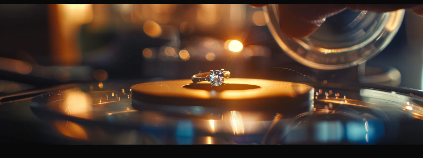 a jeweler carefully crafting a custom engagement ring with intricate personal symbols, encapsulating a couple's unique love story.