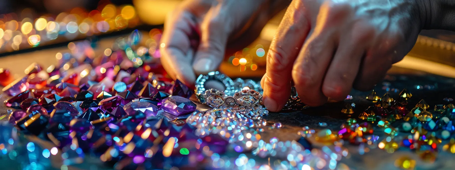 a master jeweler meticulously selecting sparkling gemstones to craft a personalized bracelet.