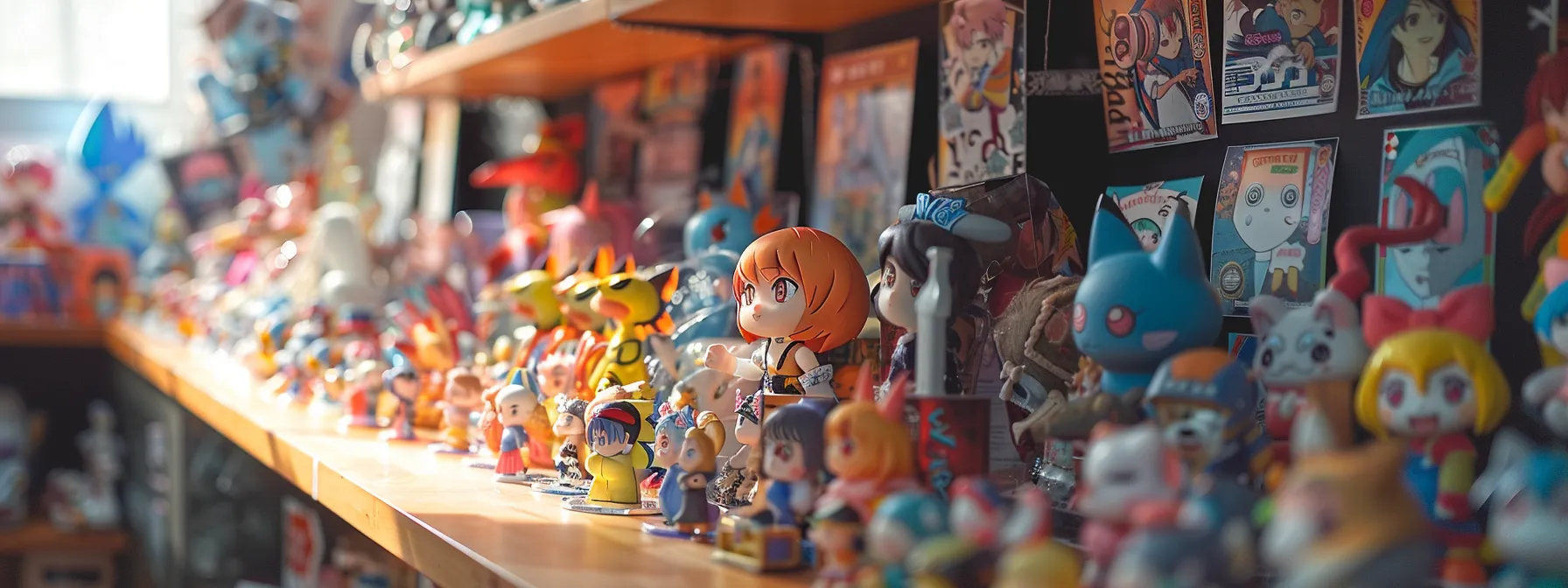 an enchanting display of vibrant anime merchandise, showcasing a curated collection inspired by beloved manga and anime series.