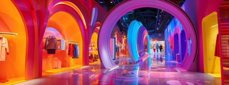 vibrant runway display showcasing the latest fashion trends in a luxurious retail store.