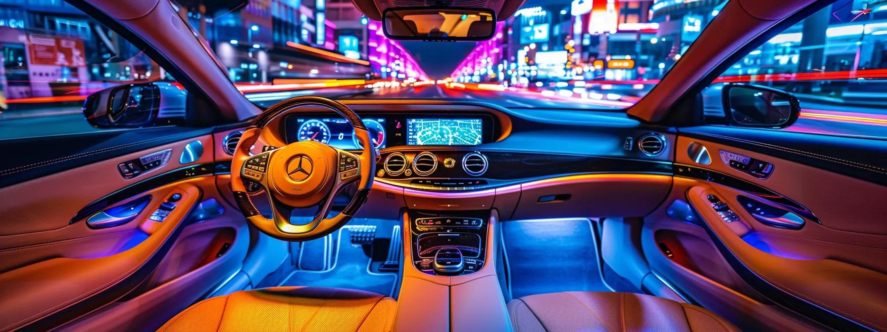 a sleek, modern car interior showcases an array of high-tech automotive gadgets, including a vibrant smartphone integration display, a sophisticated dash cam, and an advanced gps system, all illuminated by stylish ambient lighting to emphasize convenience and security for the modern driver.