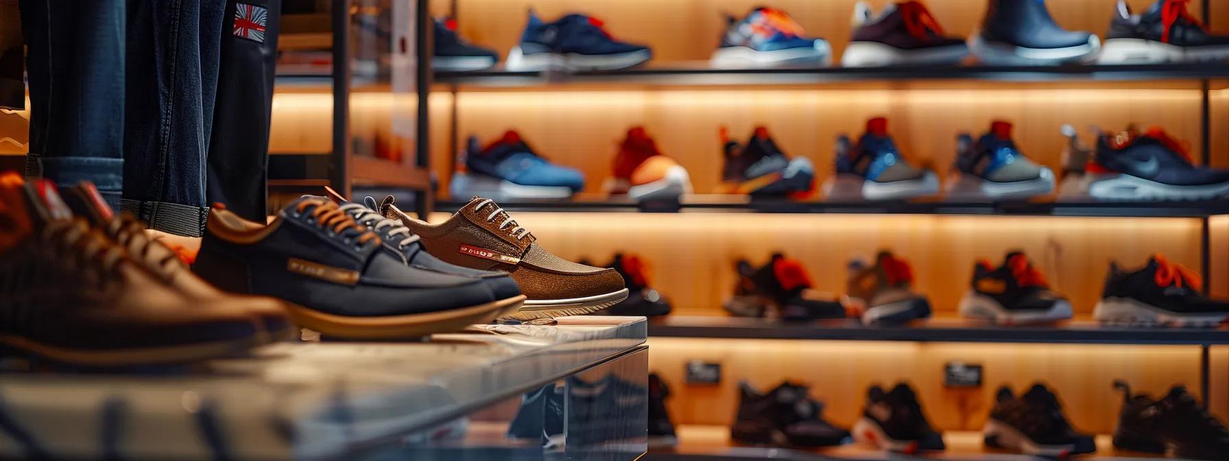 a stylish display featuring an array of tommy hilfiger shoes neatly arranged on a vibrant backdrop, showcasing the contrast between casual and formal styles for various seasonal occasions.