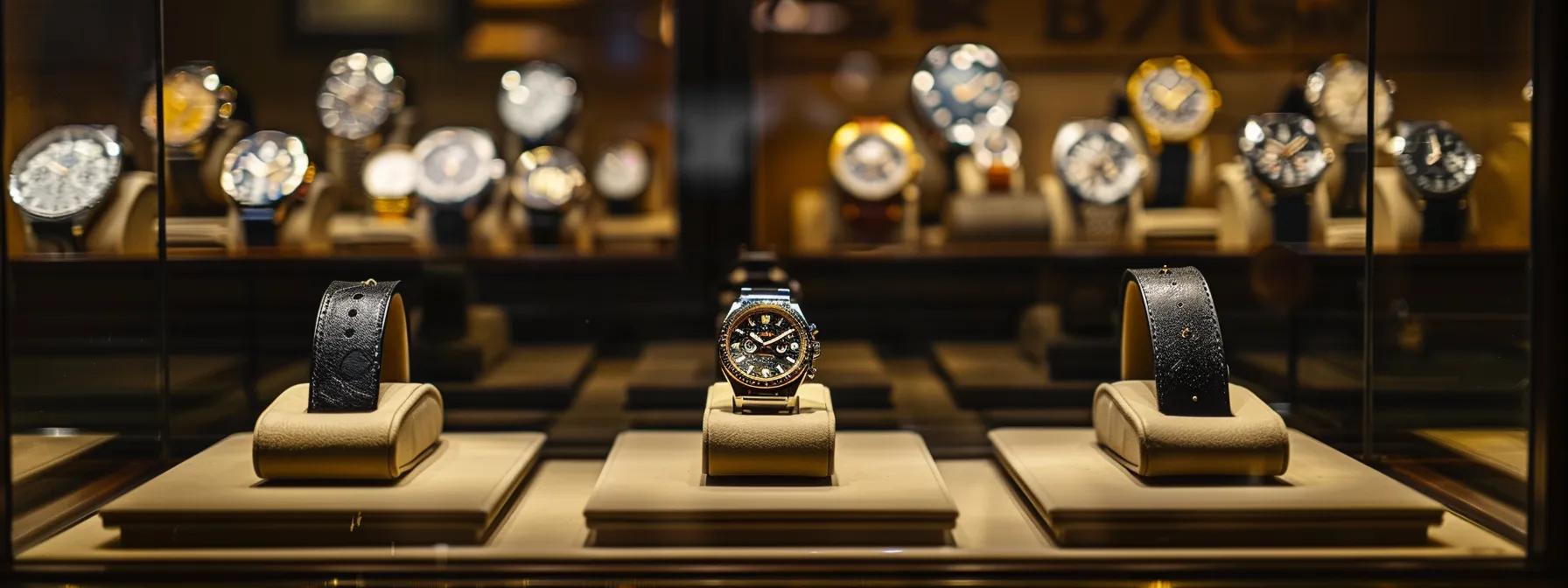 a luxurious display of vintage watches, featuring the intricate design of a breitling chronomat alongside the timeless elegance of a rolex submariner, is illuminated by soft, ambient lighting that highlights their exquisite materials and craftsmanship.